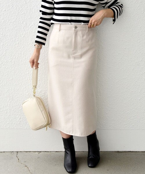 SHIPS any（シップス エニィ）の「SHIPS any:〈手洗い可能〉ウール ブレンド ストレート スカート◇（スカート・レディース・オフホワイト/ライトブルー/ブラック・40/38/36）」の2枚目の写真