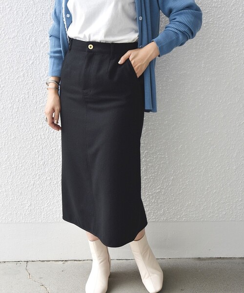 SHIPS any（シップス エニィ）の「SHIPS any:〈手洗い可能〉ウール ブレンド ストレート スカート◇（スカート・レディース・オフホワイト/ライトブルー/ブラック・40/38/36）」の3枚目の写真