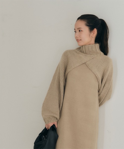 titivate（ティティベイト）の「ローゲージトップスレイヤードニットワンピース（ワンピース・レディース・ブラウン/アイボリー/グレイッシュベージュ・PS(XS－S)/S/M）」の6枚目の写真