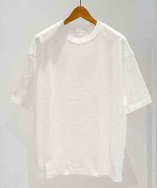 BEAUTY&YOUTH UNITED ARROWS(ビューティーアンドユースユナイテッドアローズ)の「BY ∴ ワイド クルーネック ハーフスリーブ MADE IN JAPAN カットソー ◆(Tシャツ/カットソー・メンズ・ホワイト/ネイビー/ライトブルー/オリーブ/ダークグレー・LARGE/SMALL/MEDIUM)」の1枚目の写真