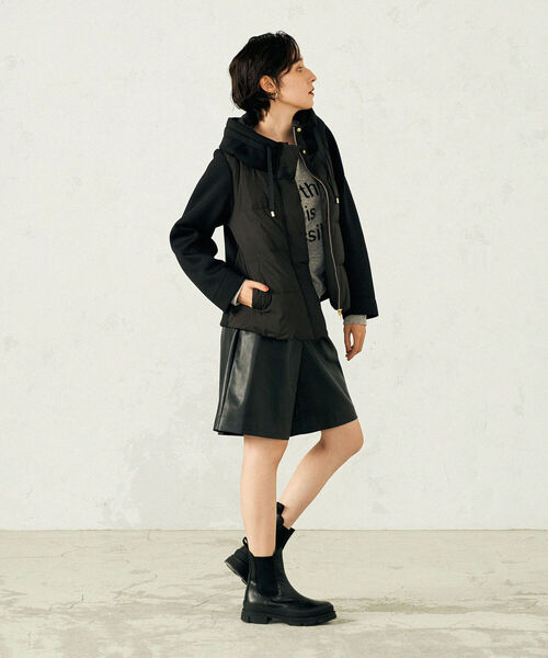 NOLLEY’S（ノーリーズ）の「◇【WEB限定】カットボンディング×スムースタフタダウン（ダウンジャケット/コート・レディース・ベージュ/ブラック・FREE）」の15枚目の写真