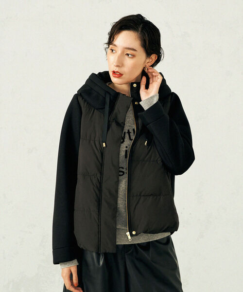 NOLLEY’S（ノーリーズ）の「◇【WEB限定】カットボンディング×スムースタフタダウン（ダウンジャケット/コート・レディース・ベージュ/ブラック・FREE）」の12枚目の写真