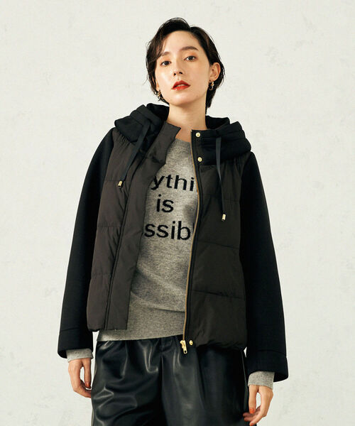 NOLLEY’S（ノーリーズ）の「◇【WEB限定】カットボンディング×スムースタフタダウン（ダウンジャケット/コート・レディース・ベージュ/ブラック・FREE）」の5枚目の写真