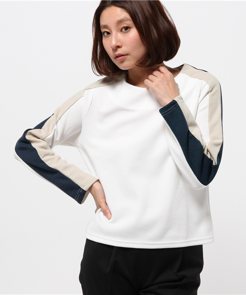 OUTLET(アウトレット)の「【Ciaopanic】カノコライン切替プルオーバー(Tシャツ/カットソー・レディース・ベージュ/ホワイト・FREE)」の2枚目の写真