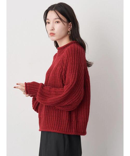 earth music&ecology（アースミュージックアンドエコロジー）の「バルキーショートニット（ニット/セーター・レディース・ブラック/アイボリー/ライトグレー/ボルドー/ダークブルー・FREE）」の9枚目の写真