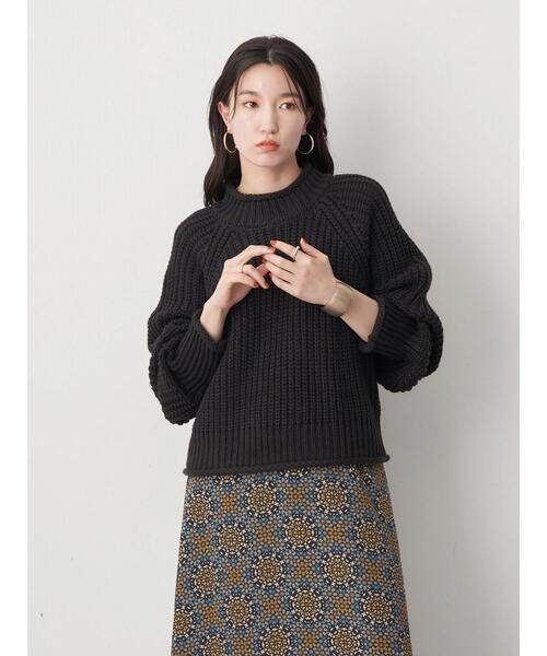 earth music&ecology（アースミュージックアンドエコロジー）の「バルキーショートニット（ニット/セーター・レディース・ブラック/アイボリー/ライトグレー/ボルドー/ダークブルー・FREE）」の22枚目の写真