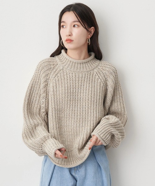 earth music&ecology（アースミュージックアンドエコロジー）の「バルキーショートニット（ニット/セーター・レディース・ブラック/アイボリー/ライトグレー/ボルドー/ダークブルー・FREE）」の3枚目の写真