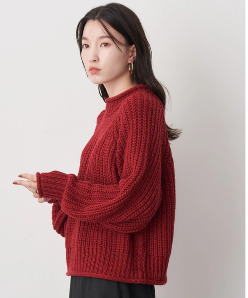 earth music&ecology（アースミュージックアンドエコロジー）の「バルキーショートニット（ニット/セーター・レディース・ブラック/アイボリー/ライトグレー/ボルドー/ダークブルー・FREE）」の5枚目の写真