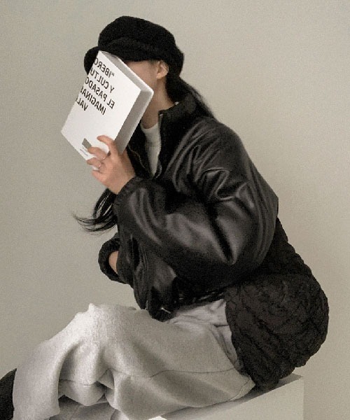 BEIDELLI（ベイデリー）の「[BELLIDE MADE] 2wayフェイクレザークロップドショート中綿ジャケット（ダウンジャケット/コート・レディース・ブラック/グレー・FREE）」の10枚目の写真