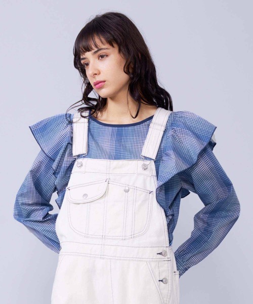 MILKFED.（ミルクフェド）の「PLAID RUFFLE BLOUSE（シャツ/ブラウス・レディース・ブルー/ブラウン・ONE SIZE）」の12枚目の写真