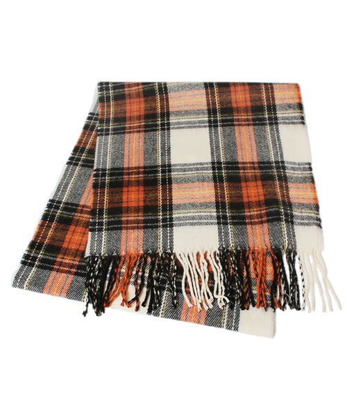 14+（イチヨンプラス）の「ウォッシャブルチェックマフラー（マフラー・レディース・レッド/ブラウン/ブルー/オレンジ/イエロー・FREE）」の5枚目の写真