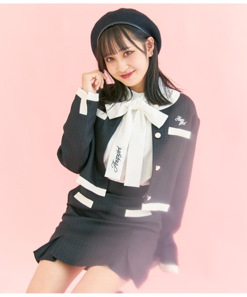 ANAP GiRL(アナップガール)の「ビッグリボンパフスリーブシャツ【セットアップ可能】(シャツ/ブラウス・キッズ・オフホワイト/ライトブルー・XS/S/M)」の5枚目の写真