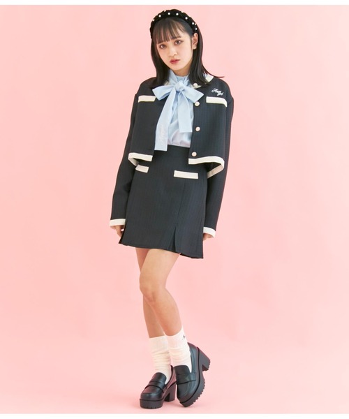 ANAP GiRL(アナップガール)の「ビッグリボンパフスリーブシャツ【セットアップ可能】(シャツ/ブラウス・キッズ・オフホワイト/ライトブルー・XS/S/M)」の14枚目の写真