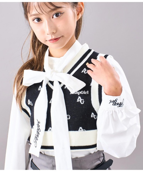 ANAP GiRL(アナップガール)の「ビッグリボンパフスリーブシャツ【セットアップ可能】(シャツ/ブラウス・キッズ・オフホワイト/ライトブルー・XS/S/M)」の21枚目の写真