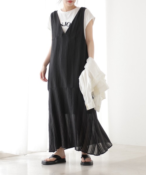 frames RAY CASSIN(フレームスレイカズン)の「ジャガードストライプ ノースリーブワンピース(ワンピース・レディース・キナリ/ブラック/サックスブルー/オレンジ・FREE)」の3枚目の写真