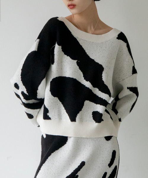 Black&White ♡ブラック&ホワイト♡新品未使用・ニットセーター　M VACANCY（ヴァカンシー）の「スプラッシュ柄2wayニット（ニット