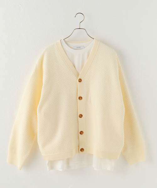 B.C STOCK（ベーセーストック）の「【カーディガン+カットソーの2点SET】ラーベン編みカーディガン（カーディガン/ボレロ・メンズ・ホワイト/ベージュ/グレー/ピンク/グリーン・MEDIUM/LARGE）」の2枚目の写真