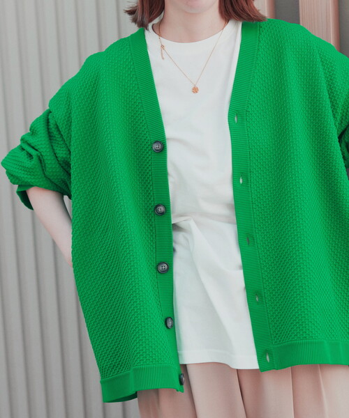 B.C STOCK（ベーセーストック）の「【カーディガン+カットソーの2点SET】ラーベン編みカーディガン（カーディガン/ボレロ・メンズ・ホワイト/ベージュ/グレー/ピンク/グリーン・MEDIUM/LARGE）」の4枚目の写真