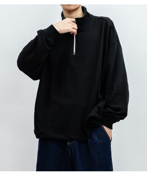 Beno(ビーノ)の「ライトTC裏毛 ハーフジップ トレーナー(スウェット・メンズ・ブラック/グリーン/オフホワイト/杢グレー・L/M)」の3枚目の写真
