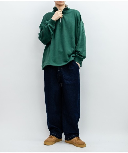 Beno(ビーノ)の「ライトTC裏毛 ハーフジップ トレーナー(スウェット・メンズ・ブラック/グリーン/オフホワイト/杢グレー・L/M)」の11枚目の写真