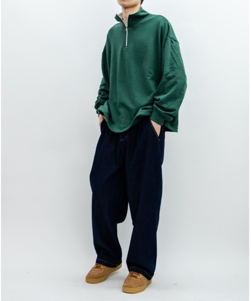 Beno(ビーノ)の「ライトTC裏毛 ハーフジップ トレーナー(スウェット・メンズ・ブラック/グリーン/オフホワイト/杢グレー・L/M)」の9枚目の写真