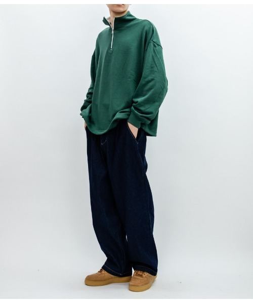 Beno(ビーノ)の「ライトTC裏毛 ハーフジップ トレーナー(スウェット・メンズ・ブラック/グリーン/オフホワイト/杢グレー・L/M)」の8枚目の写真