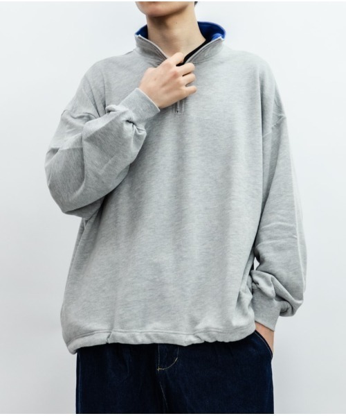 Beno(ビーノ)の「ライトTC裏毛 ハーフジップ トレーナー(スウェット・メンズ・ブラック/グリーン/オフホワイト/杢グレー・L/M)」の14枚目の写真