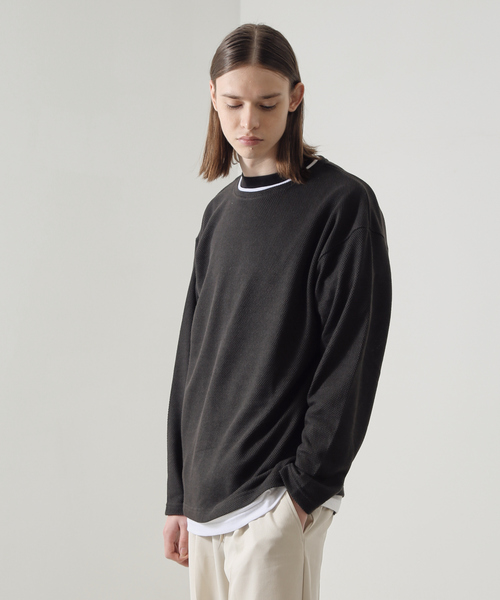 ABAHOUSE(アバハウス)の「鹿の子フェイクレイヤード/ロングTシャツ(Tシャツ/カットソー・メンズ・ブラック/ライトベージュ/ライトグレー/ライム・M/L)」の1枚目の写真