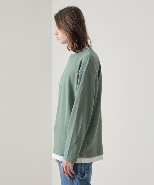 ABAHOUSE(アバハウス)の「鹿の子フェイクレイヤード/ロングTシャツ(Tシャツ/カットソー・メンズ・ブラック/ライトベージュ/ライトグレー/ライム・M/L)」の6枚目の写真
