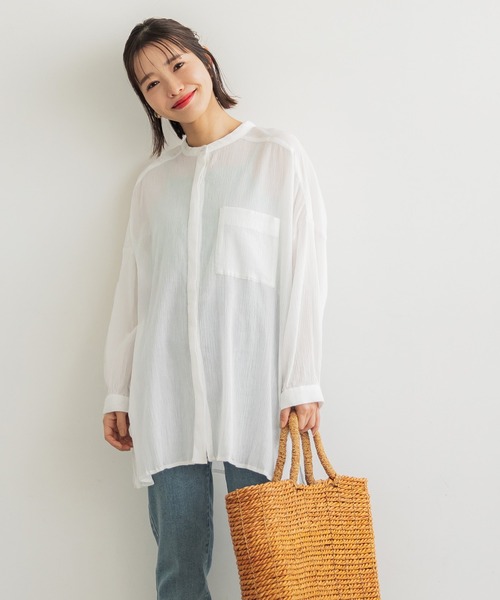 coca(coca)(コカ)の「コットン楊柳バンドカラーシャツ(シャツ/ブラウス・レディース・ブラック/ホワイト/グリーン/オレンジ・M/L)」の7枚目の写真
