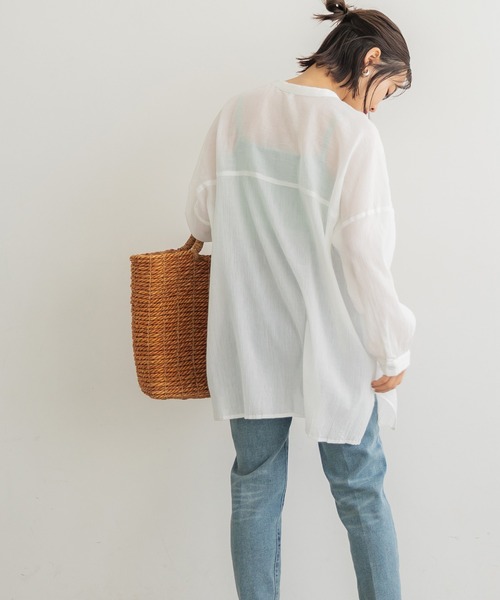 coca(coca)(コカ)の「コットン楊柳バンドカラーシャツ(シャツ/ブラウス・レディース・ブラック/ホワイト/グリーン/オレンジ・M/L)」の22枚目の写真