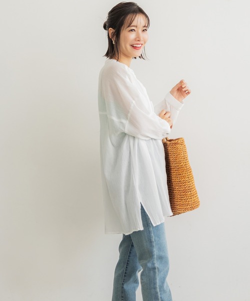coca(coca)(コカ)の「コットン楊柳バンドカラーシャツ(シャツ/ブラウス・レディース・ブラック/ホワイト/グリーン/オレンジ・M/L)」の18枚目の写真