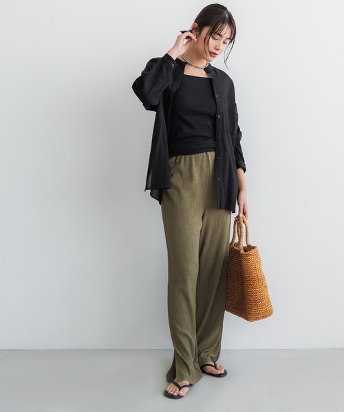 coca(coca)(コカ)の「コットン楊柳バンドカラーシャツ(シャツ/ブラウス・レディース・ブラック/ホワイト/グリーン/オレンジ・M/L)」の13枚目の写真