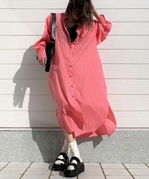 Q | ストライプシャツワンピース(シャツワンピース)