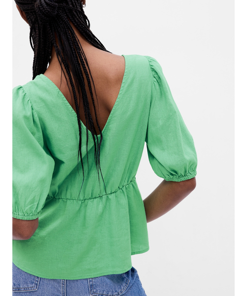 GAP（ギャップ）の「袖コンシャス リネンブレンド ペプラムトップス（シャツ/ブラウス・レディース・グリーン/イエロー・S/XS/L/M/XXS）」の4枚目の写真