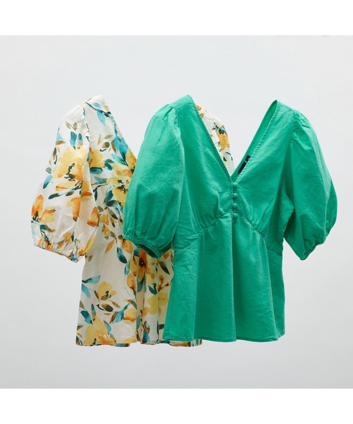 GAP（ギャップ）の「袖コンシャス リネンブレンド ペプラムトップス（シャツ/ブラウス・レディース・グリーン/イエロー・S/XS/L/M/XXS）」の16枚目の写真