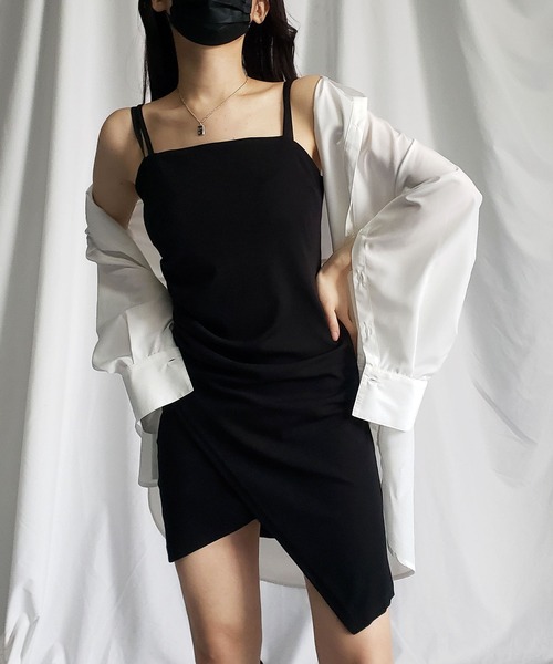 me+em select(ミームセレクト)の「サイドタックミニキャミワンピース(ワンピース・レディース・グレー/ブラック/ブラウン・FREE)」の6枚目の写真