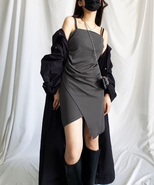 me+em select(ミームセレクト)の「サイドタックミニキャミワンピース(ワンピース・レディース・グレー/ブラック/ブラウン・FREE)」の16枚目の写真