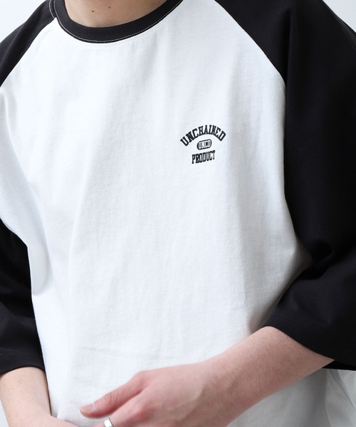 UNCORD（アンコード）の「【UNCORD】 vintage design logo raglan T-shirt ／ ワンポイント ロゴ ラグラン 7分袖 ビッグ Tシャツ（Tシャツ/カットソー・メンズ・アイボリー系/ホワイト/ホワイト×ブラック/オートミール/ホワイト×グリーン/ブラック/ブラック系/チャコール/ホワイト系/ホワイト系1・LARGE/MEDIUM/X-LARGE）」の18枚目の写真