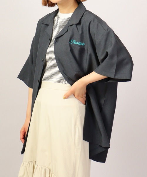 【セール】ルーズシルエット刺繍入り半袖シャツ（シャツ/ブラウス）｜ATELANE（アテレーン）