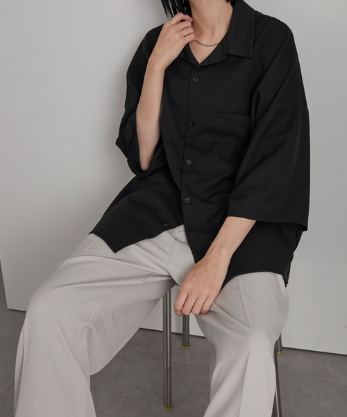 cussil（クシル）の「【cussil/クシル】TRストレッチルーズシルエット2wayオープンカラーシャツ（シャツ/ブラウス・メンズ・オフホワイト/ライトグレー/ブラック/グレイッシュベージュ/ライトブルー/チャコールグレー/ブルーグレー/グレー/ホワイト系/ブラック系・L/M/S/XS）」の11枚目の写真