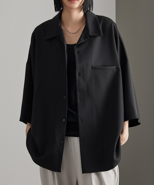 cussil（クシル）の「【cussil/クシル】TRストレッチルーズシルエット2wayオープンカラーシャツ（シャツ/ブラウス・メンズ・オフホワイト/ライトグレー/ブラック/グレイッシュベージュ/ライトブルー/チャコールグレー/ブルーグレー/グレー/ホワイト系/ブラック系・L/M/S/XS）」の12枚目の写真