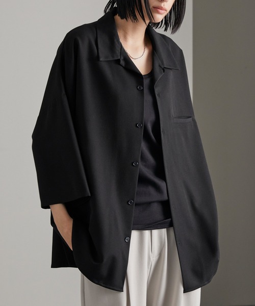 cussil（クシル）の「【cussil/クシル】TRストレッチルーズシルエット2wayオープンカラーシャツ（シャツ/ブラウス・メンズ・オフホワイト/ライトグレー/ブラック/グレイッシュベージュ/ライトブルー/チャコールグレー/ブルーグレー/グレー/ホワイト系/ブラック系・L/M/S/XS）」の13枚目の写真