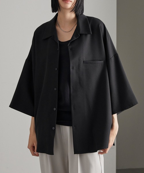 cussil（クシル）の「【cussil/クシル】TRストレッチルーズシルエット2wayオープンカラーシャツ（シャツ/ブラウス・メンズ・オフホワイト/ライトグレー/ブラック/グレイッシュベージュ/ライトブルー/チャコールグレー/ブルーグレー/グレー/ホワイト系/ブラック系・L/M/S/XS）」の14枚目の写真