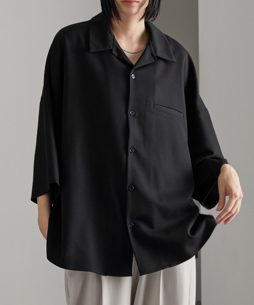 cussil（クシル）の「【cussil/クシル】TRストレッチルーズシルエット2wayオープンカラーシャツ（シャツ/ブラウス・メンズ・オフホワイト/ライトグレー/ブラック/グレイッシュベージュ/ライトブルー/チャコールグレー/ブルーグレー/グレー/ホワイト系/ブラック系・L/M/S/XS）」の15枚目の写真