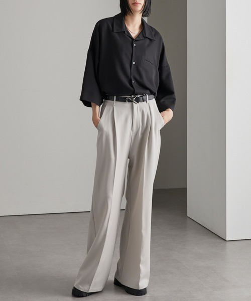 cussil（クシル）の「【cussil/クシル】TRストレッチルーズシルエット2wayオープンカラーシャツ（シャツ/ブラウス・メンズ・オフホワイト/ライトグレー/ブラック/グレイッシュベージュ/ライトブルー/チャコールグレー/ブルーグレー/グレー/ホワイト系/ブラック系・L/M/S/XS）」の19枚目の写真
