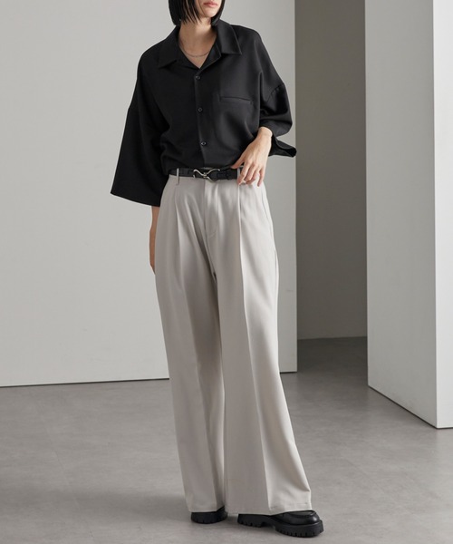 cussil（クシル）の「【cussil/クシル】TRストレッチルーズシルエット2wayオープンカラーシャツ（シャツ/ブラウス・メンズ・オフホワイト/ライトグレー/ブラック/グレイッシュベージュ/ライトブルー/チャコールグレー/ブルーグレー/グレー/ホワイト系/ブラック系・L/M/S/XS）」の21枚目の写真