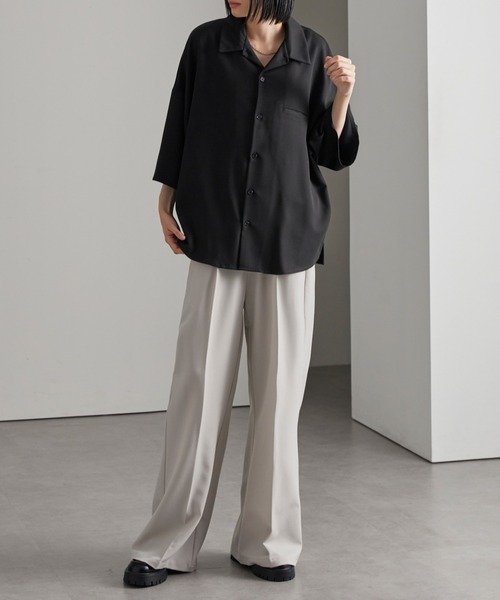 cussil（クシル）の「【cussil/クシル】TRストレッチルーズシルエット2wayオープンカラーシャツ（シャツ/ブラウス・メンズ・オフホワイト/ライトグレー/ブラック/グレイッシュベージュ/ライトブルー/チャコールグレー/ブルーグレー/グレー/ホワイト系/ブラック系・L/M/S/XS）」の22枚目の写真