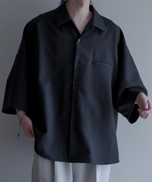 【boohoo】 INTERLOCK 開襟シャツ & トラウザー 上下セット 3色 cussil/クシル】TRストレッチルーズシルエット2wayオープン