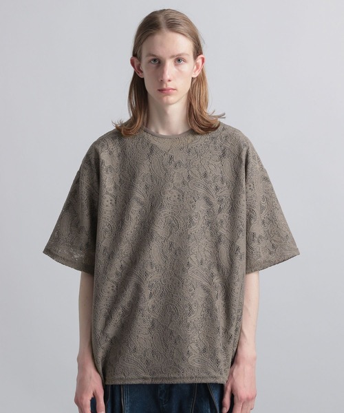 HARE(ハレ)の「レースペイズリーガラカット(HARE)(Tシャツ/カットソー・メンズ・ホワイト/ブラック/ブラウン/ライトインディゴブルー・FREE)」の5枚目の写真